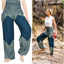 Load image into Gallery viewer, Teal FLORAL Women Boho Pants Hippie Pants Yoga Pants - 2025 New Products
