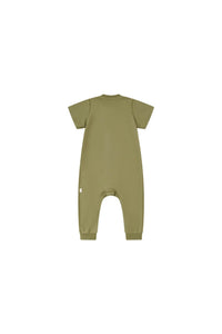 Organic Short-Sleeve Baby Zip-Up Sleeper-Marsh Green