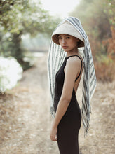 Load image into Gallery viewer, Fatima Hand-loomed Raw Cotton Scarf, in Black Apparel
