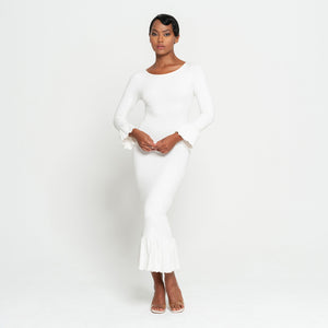 MARJORIE Bamboo Ruffle Dress, in Off-white Apparel