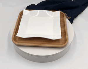 Square Bamboo And Fine Porcelain Contemporary Dinnerware Set