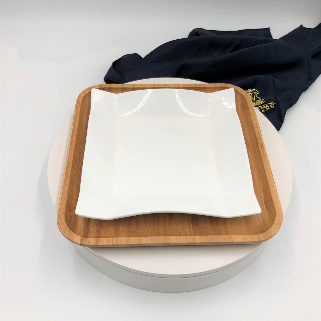 Square Bamboo And Fine Porcelain Contemporary Dinnerware Set