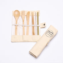 Load image into Gallery viewer, Portable Bamboo STRW Cutlery Set
